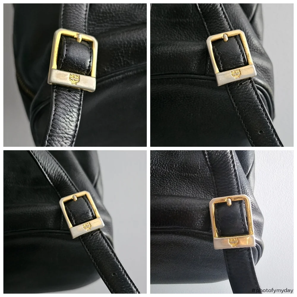MCM Black Pebbled Calf Leather Logo Backpack